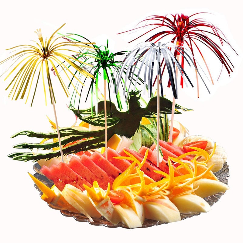Allazone 200 PCS Cocktail Picks Firework Party Picks, 23CM Golden Silver Firework Cake Toppers, Sandwich & Cocktail Picks, Toothpicks for Cakes Decoration, Party Supplies, Christmas Decoration - Image 3